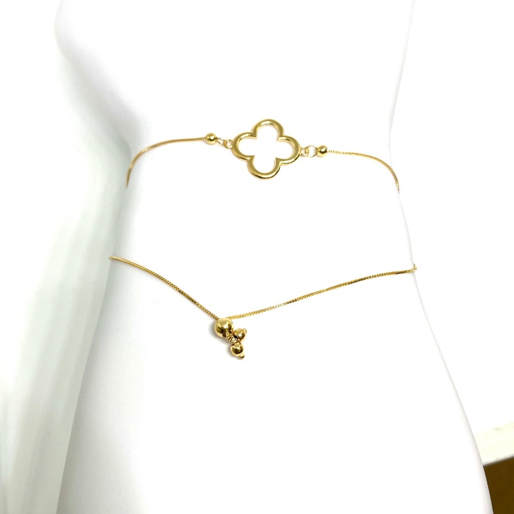 Ladies Solid 14K Gold Large Clover Bolo Bracelet